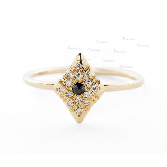 14K Gold 0.09 Ct. White - Black Diamond Rhombus Design Ring Fine Jewelry