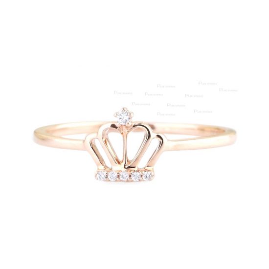 14K Gold 0.05 Ct. Diamond Crown Design Engagement Ring Fine Jewelry