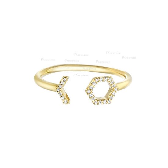 14K Gold 0.09 Ct. Diamond Honeycomb Open Cuff Fine Ring Size - 3 to 8 US