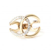14K Gold 0.14 Ct. Diamond Linked Horseshoe Ring Fine Jewelry Size-3 to 8