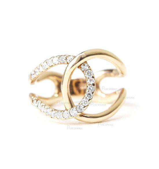 14K Gold 0.14 Ct. Diamond Linked Horseshoe Ring Fine Jewelry Size-3 to 8