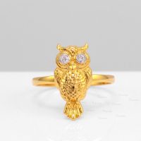 14K Gold 0.03 Ct. Diamond Owl Design Ring Fine Jewelry Size-3 to 8 US