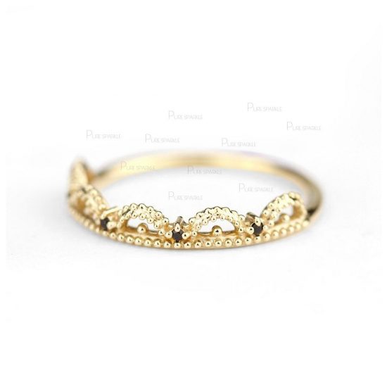 14K Gold 0.04 Ct. Black Diamond Crown Design Wedding Ring Fine Jewelry