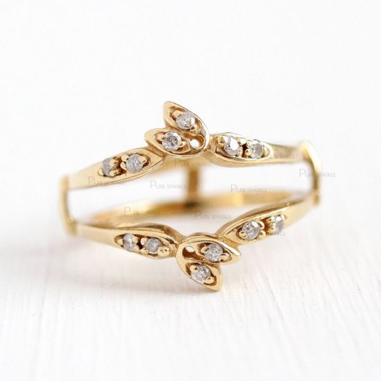 14K Gold 0.12 Ct. Diamond Leaf Engagement Ring Enhancer Fine Jewelry