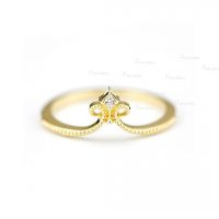 14K Gold 0.02 Ct. Diamond Crown Design Birthday Gift Ring For Her