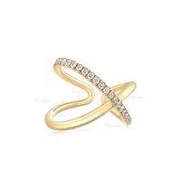 14K Gold 0.12 Ct. Diamond Unique Cross Design Open Ring Fine Jewelry