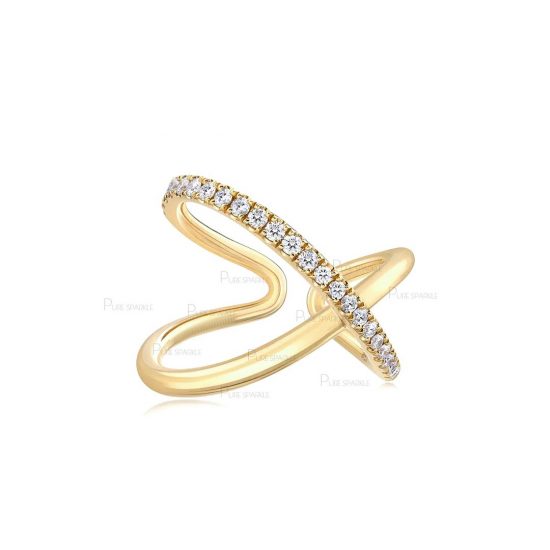 14K Gold 0.12 Ct. Diamond Unique Cross Design Open Ring Fine Jewelry
