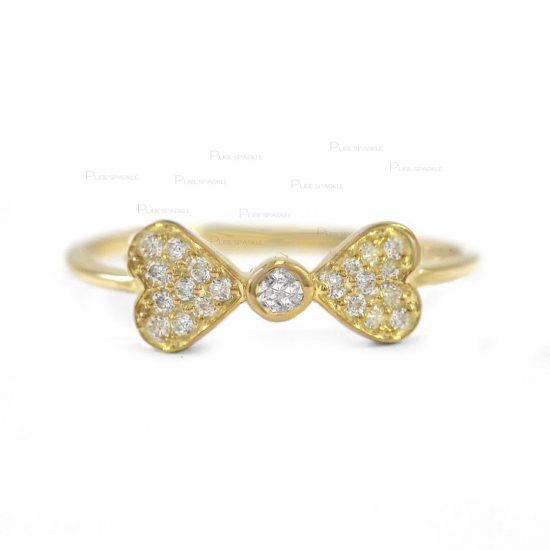 14K Gold 0.13 Ct. Diamond Butterfly Heart Design Ring Fine Jewelry