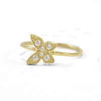 14K Gold 0.05 Ct. Diamond Butterfly Design Ring Fine Jewelry Size-3 to 8