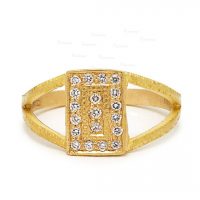 14K Gold 0.20Ct. Diamond Rectangular Face Matte Finish Ring Fine Jewelry