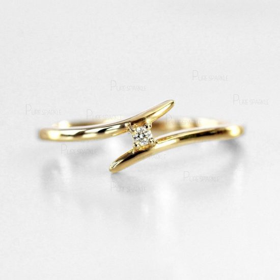 14K Gold 0.02 Ct. Diamond Bypass Wedding Anniversary Ring Fine Jewelry