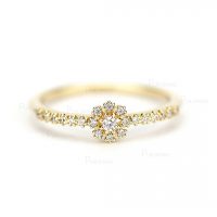 14K Gold 0.15 Ct. Diamond Floral Half Eternity Engagement Band Fine Ring