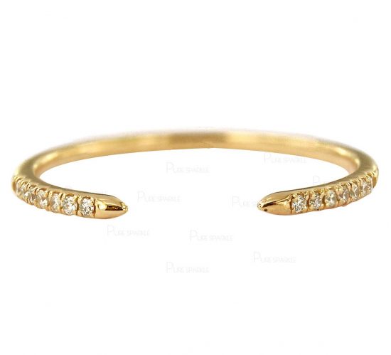 14K Gold 0.07 Ct. Diamond Open Cuff Ring Fine Jewelry Size-3 to 8 US