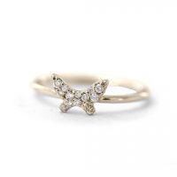 14K Gold 0.07 Ct. Diamond Butterfly Design Delicate Ring Fine Jewelry