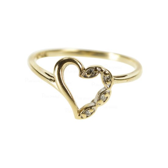14K Gold 0.04 Ct. Diamond Heart Design Anniversary Ring Fine Jewelry