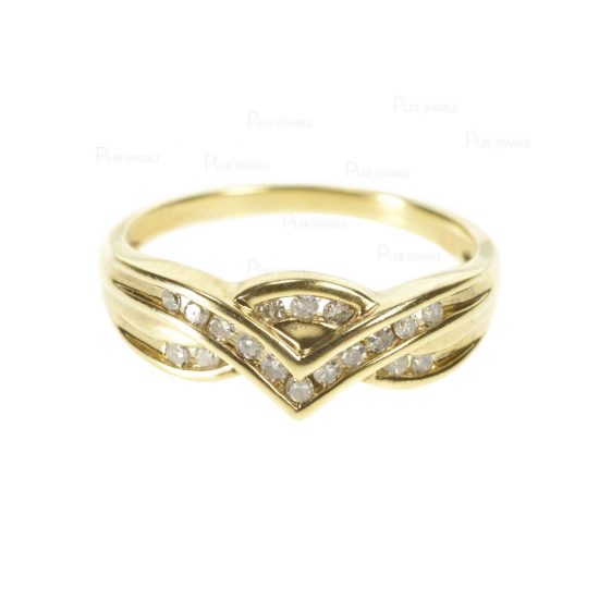 14K Gold 0.09 Ct. Diamond Chevron Design Birthday Gift Ring Fine Jewelry