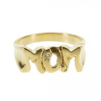 14K Gold 0.01 Ct. MOM Charm Ring Mother's Day Gift Fine Jewelry