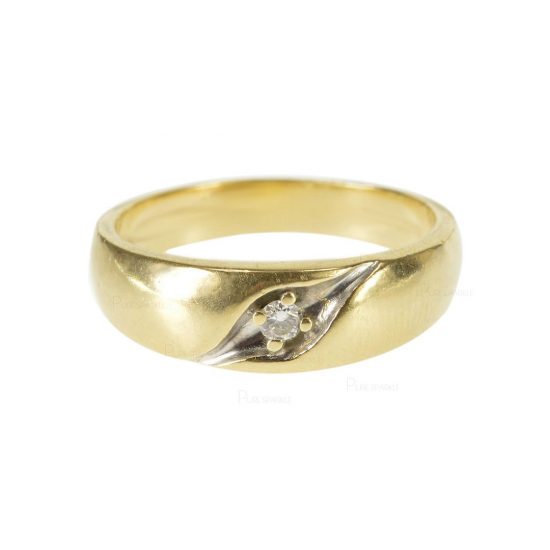 14K Gold 0.02 Ct. Diamond Grooved Design Wedding Ring Fine Jewelry
