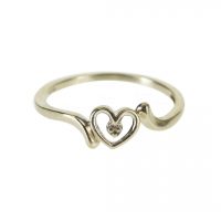 14K Gold 0.02Ct. Diamond Heart Wavy Design Ring Fine Jewelry Size-3 to 8