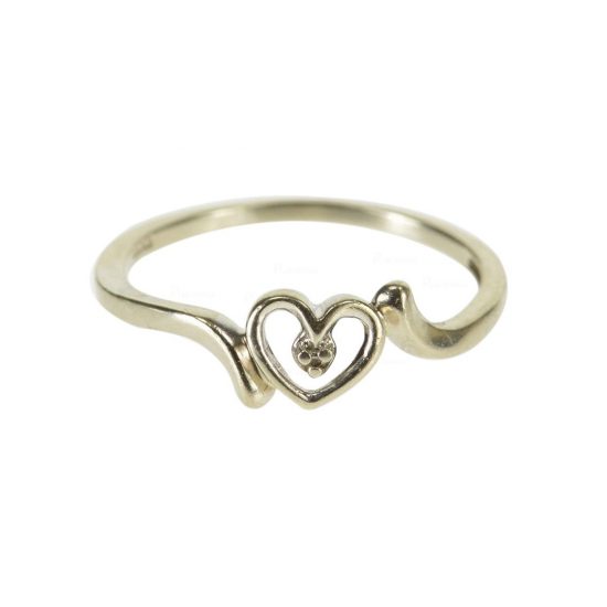 14K Gold 0.02Ct. Diamond Heart Wavy Design Ring Fine Jewelry Size-3 to 8