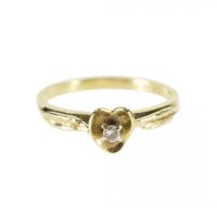 14K Gold 0.03 Ct. Diamond Heart Design Vintage Ring Fine Jewelry
