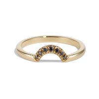 14K Gold 0.07 Ct. Black Diamond Arc Design Minimalist Ring Fine Jewelry