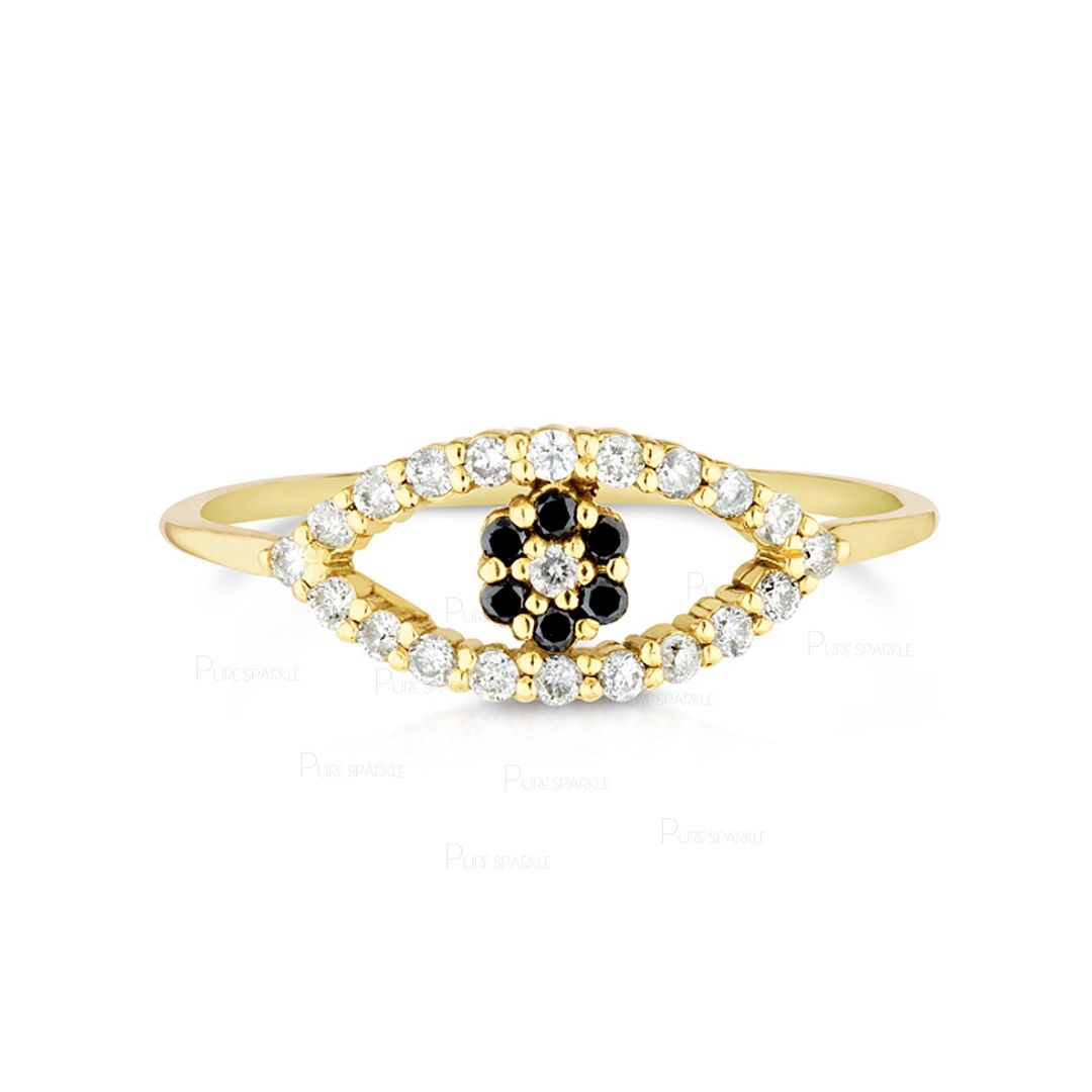 14K Gold 0.15 Ct. White And Black Diamond Evil Eye Ring Fine Jewelry
