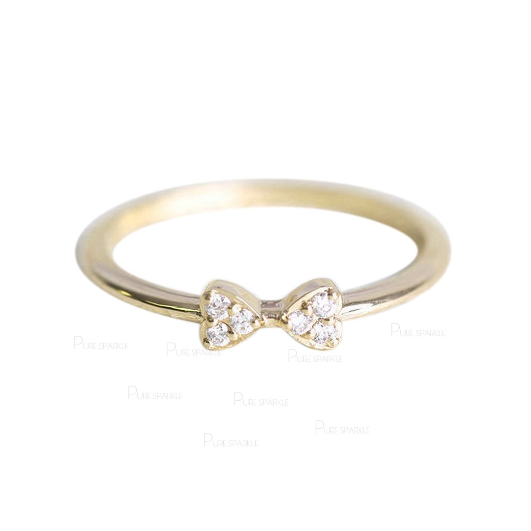 14K Gold 0.06 Ct. Diamond Bow Design Wedding Ring Fine Jewelry