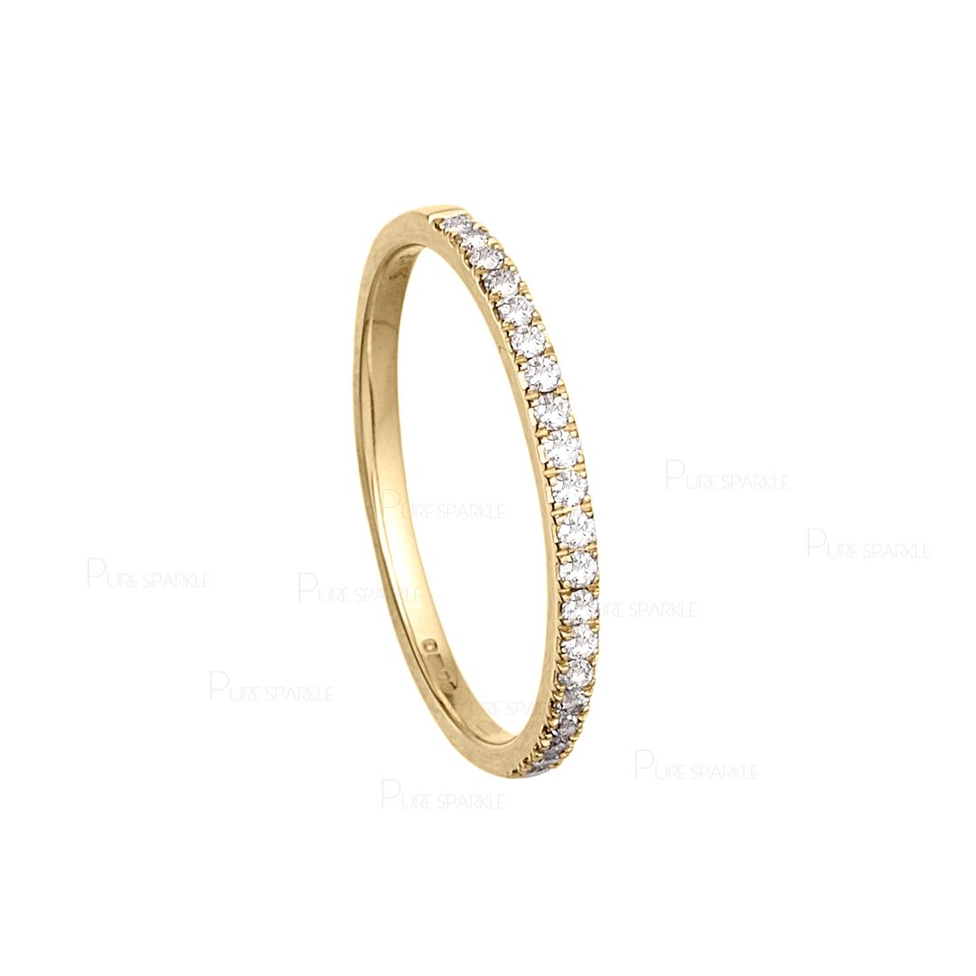 14K Gold 0.15 Ct. Diamond Half Eternity Wedding Band Ring Fine Jewelry