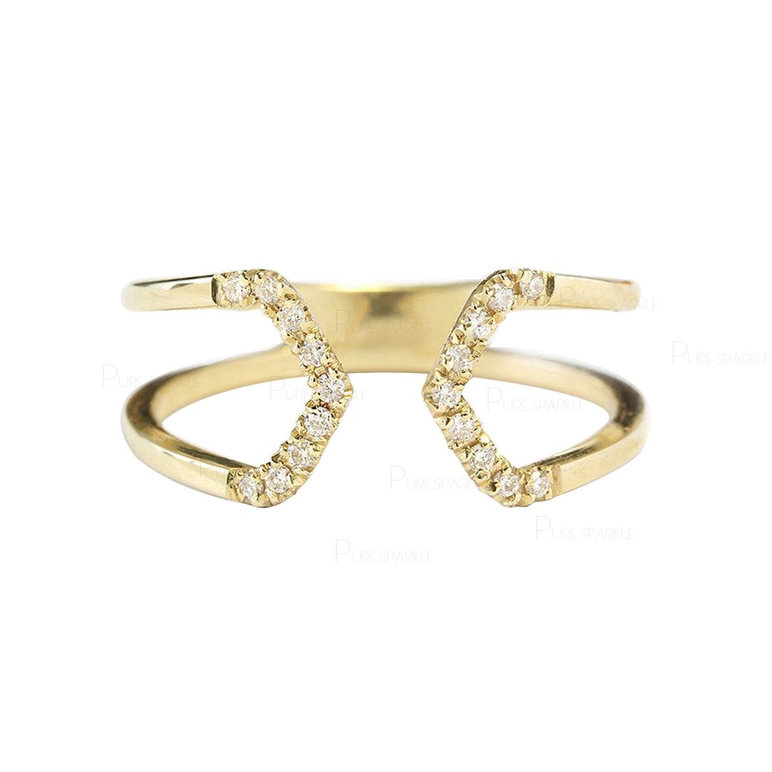 14K Gold 0.12 Ct. Diamond Taper Open Unique Wedding Ring Fine Jewelry