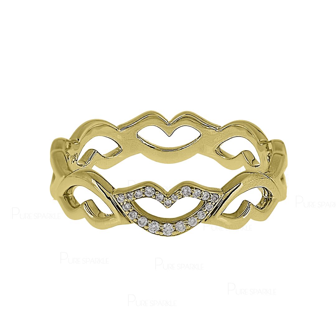 14K Gold 0.12 Ct. Diamond Lips Pattern Design Delicate Ring Fine Jewelry