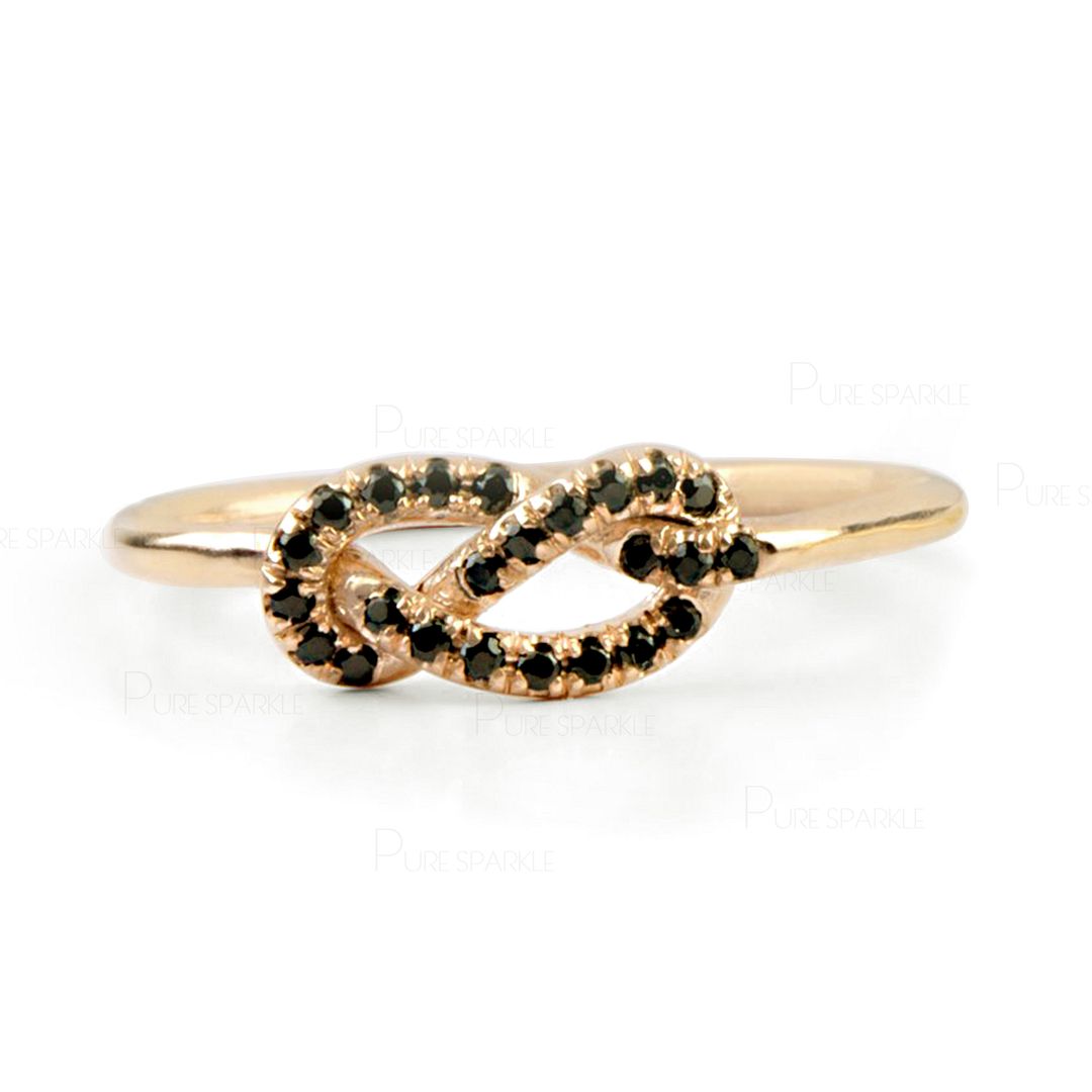 14K Gold 0.20 Ct. Black Diamond Infinity Knot Delicate Ring Fine Jewelry