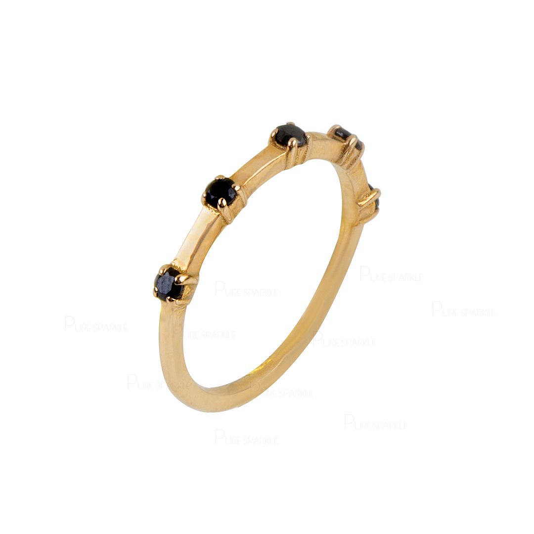 14K Gold 0.13 Ct. Five Black Diamond Wedding Band Ring Fine Jewelry