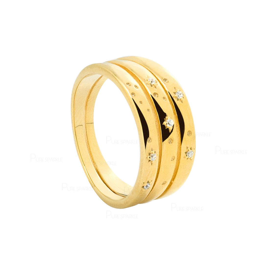 14K Gold 0.11 Ct. Diamond Triple Wedding Band Ring Fine Jewelry
