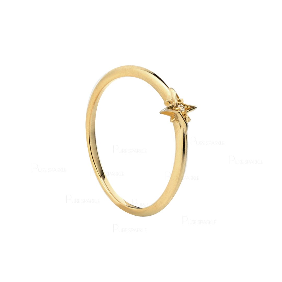 14K Gold 0.01 Ct. Diamond Starburst Design Ring Celestial Fine Jewelry