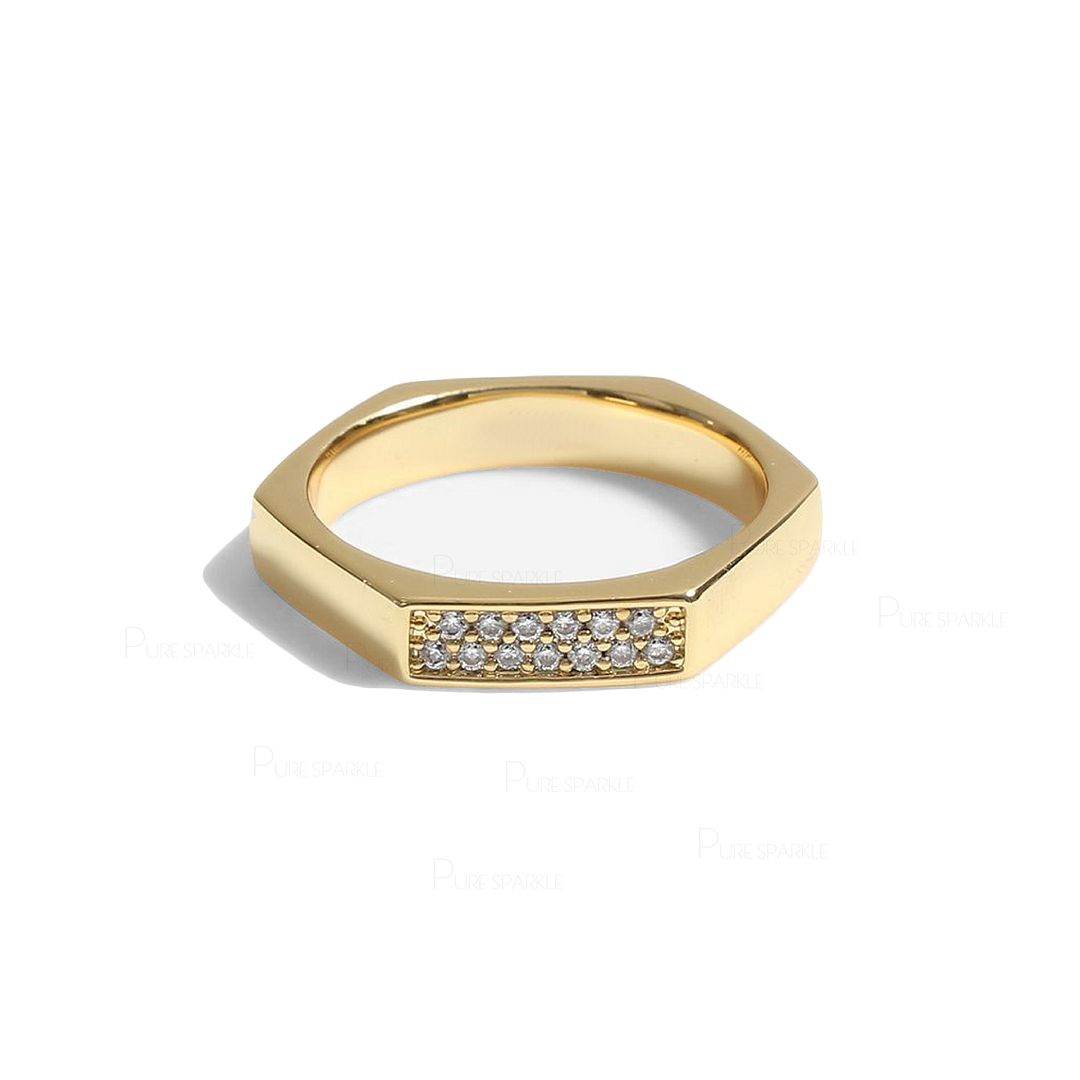 14K Gold 0.08 Ct. Diamond Hexagon Shape Band Ring Fine Jewelry