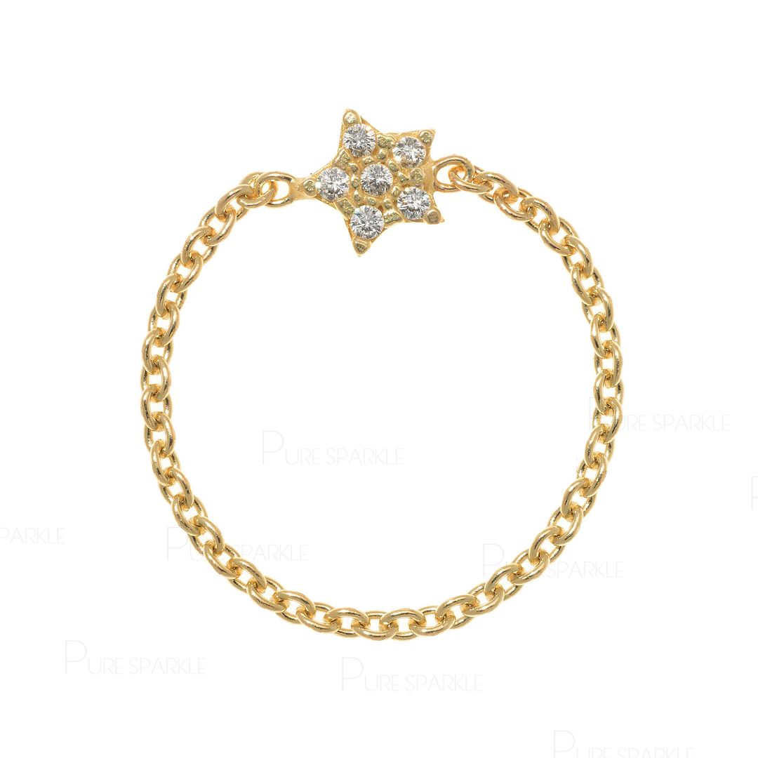 14K Gold 0.05 Ct. Diamond Star Chain Ring Special Christmas Gift For Her