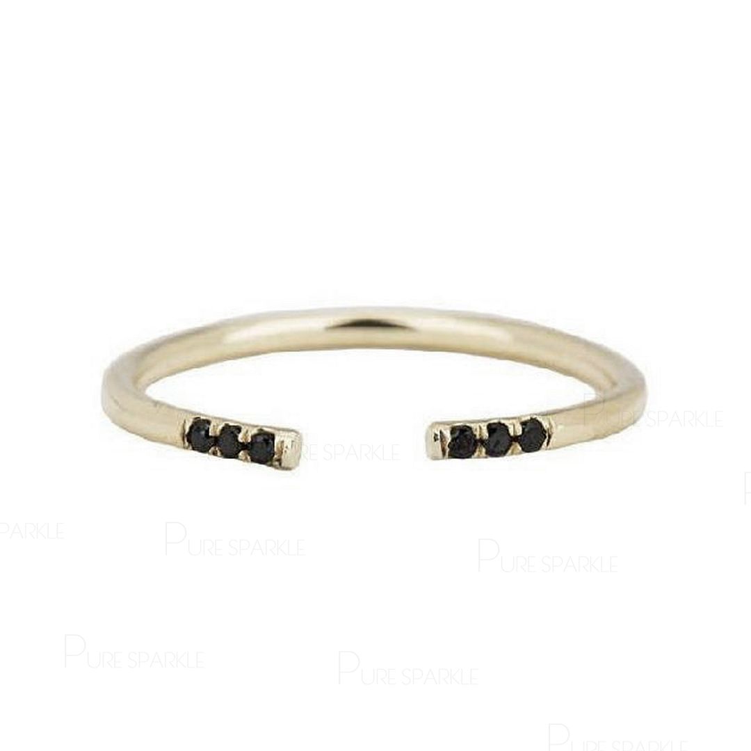 14K Gold 0.04 Ct. Black Diamond Open Cuff Ring Birthday Gift Jewelry