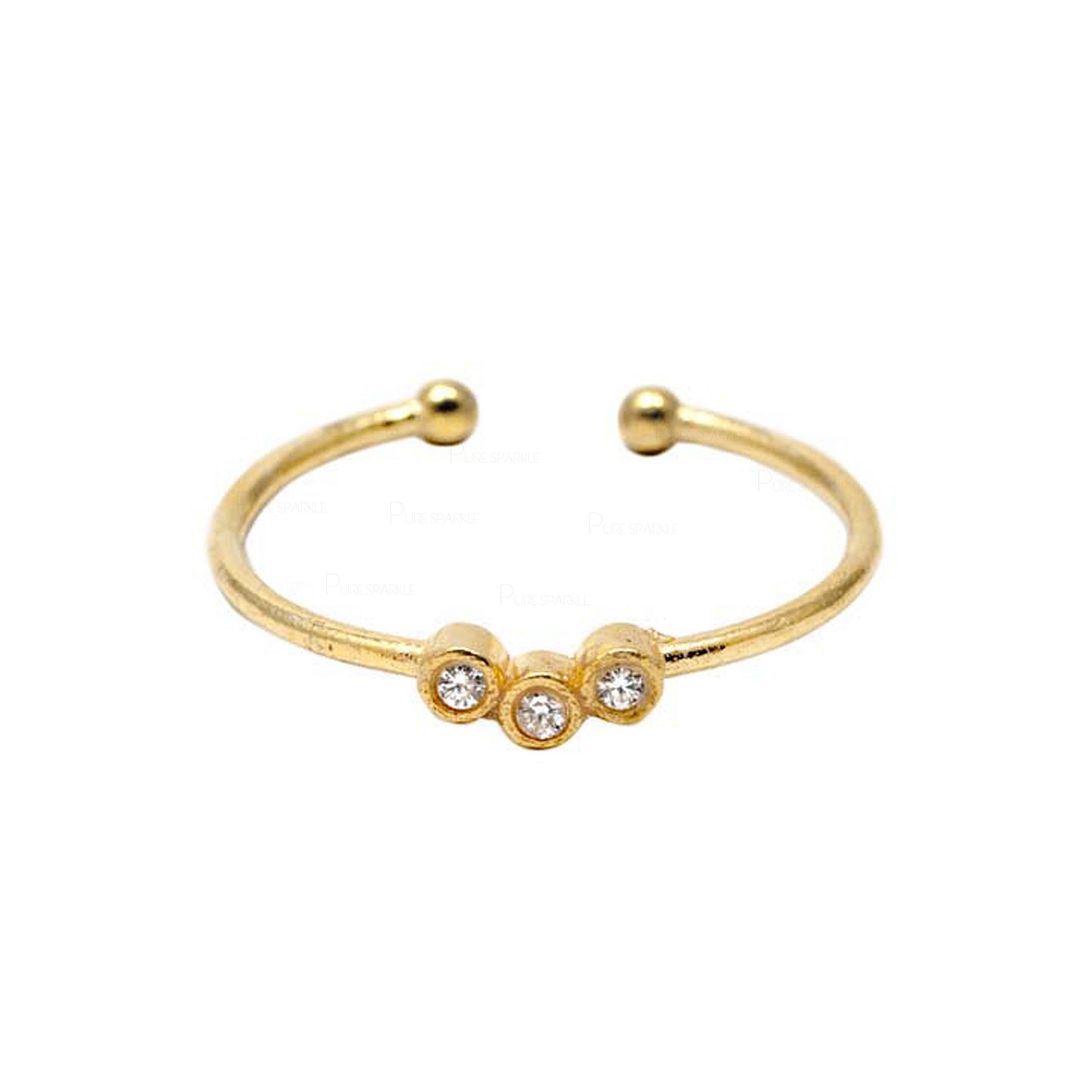 14K Gold 0.06 Ct. Three Diamond Open Cuff Ring Fine Jewelry