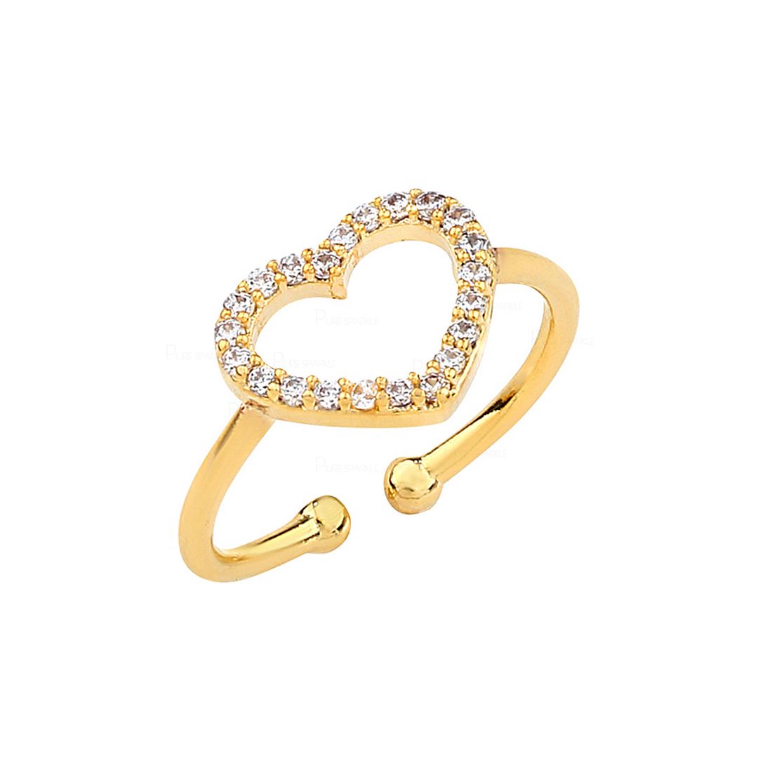 14K Gold 0.15Ct. Diamond Open Heart Design Ring Wedding Anniversary Gift