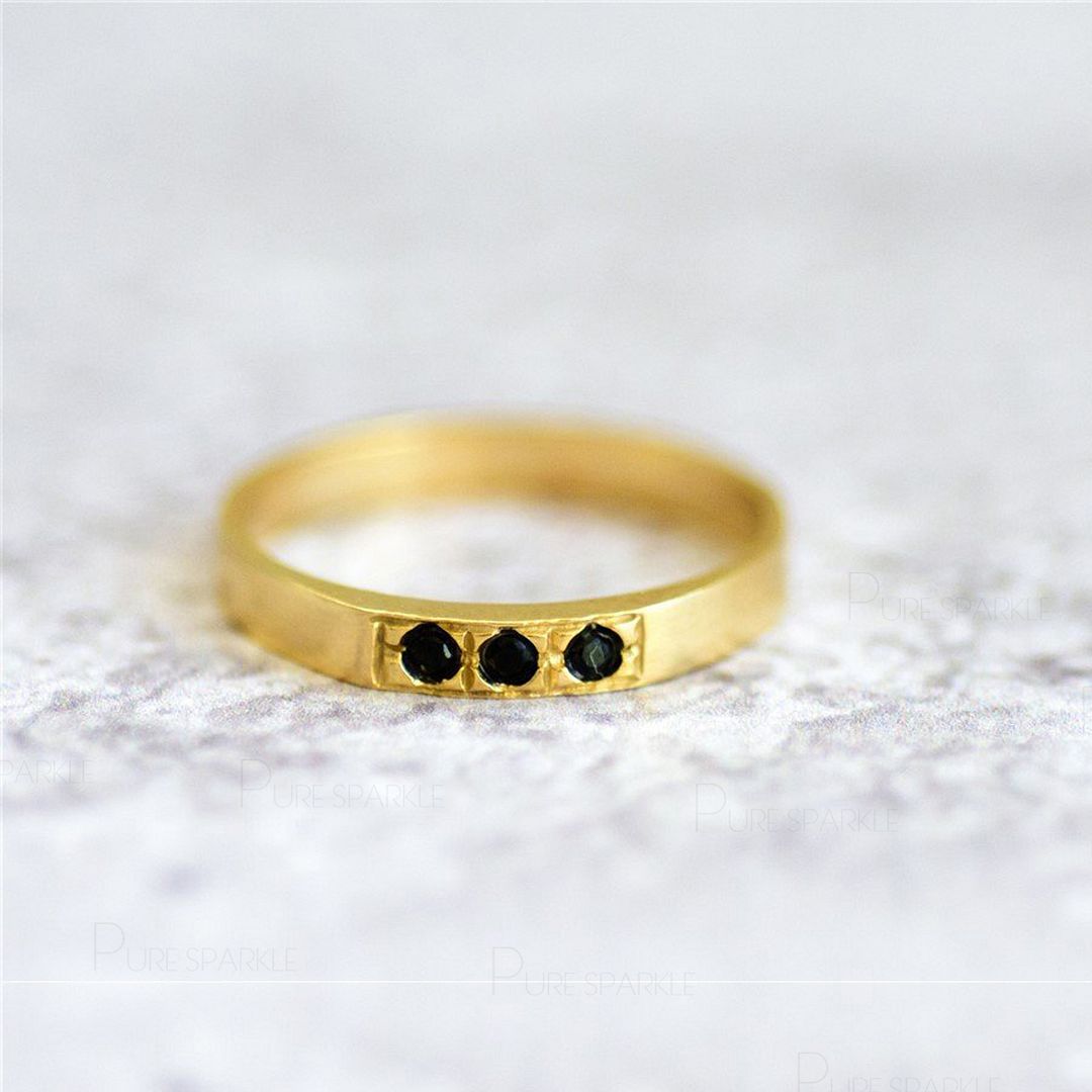14K Gold 0.06 Ct. Three Black Diamond Wedding Engagement Band Ring