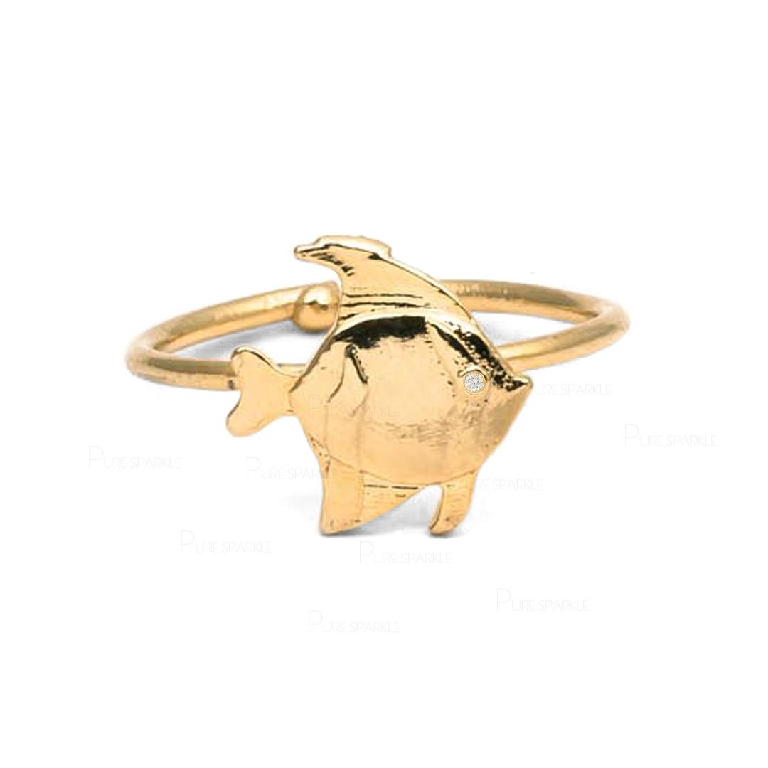 14K Gold 0.01 Ct. Diamond Fish Design Bypass Ring Fine Jewelry Gift