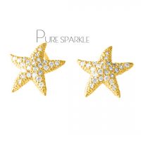 14K Gold 0.43 Ct. Pave Diamond Starfish Studs Earrings Handmade Fine Jewelry
