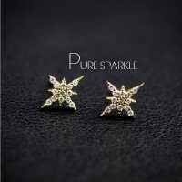 14K Gold 0.23 Ct. Diamond 9 mm Starburst Studs Earrings Fine Jewelry