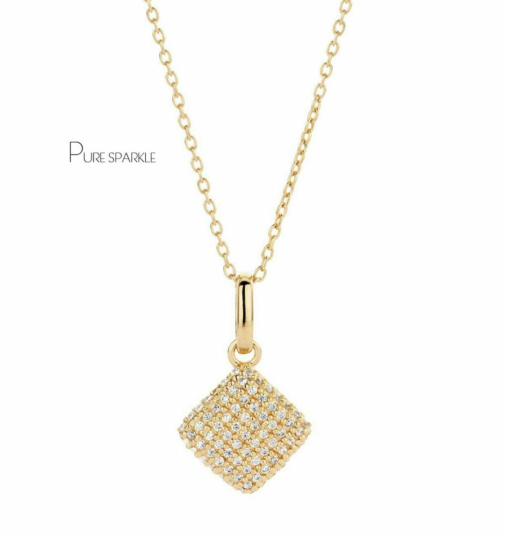 14K Gold 0.40 Ct. Diamond Rhombus Shape Pendant Necklace Fine Jewelry