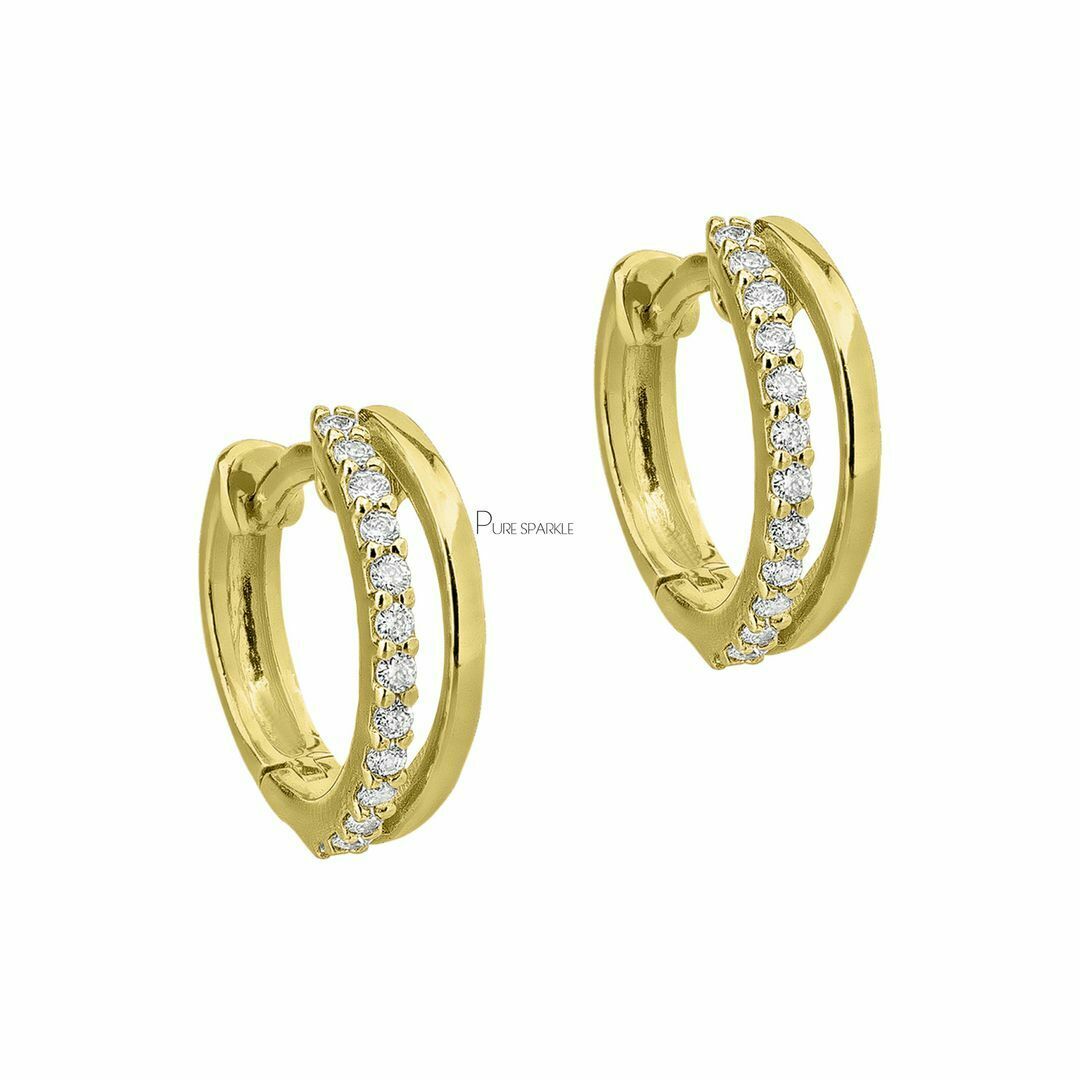 14K Gold 0.24 Ct. Diamond Double Hoop Earrings Fine Jewelry | eBay