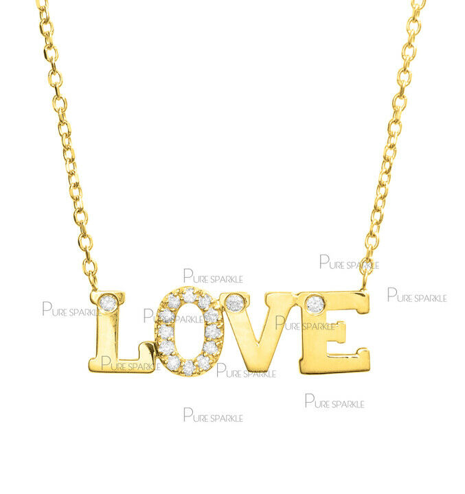 14K Gold 0.10 Ct. Diamond Love Pendant Necklace Fine Jewelry eBay
