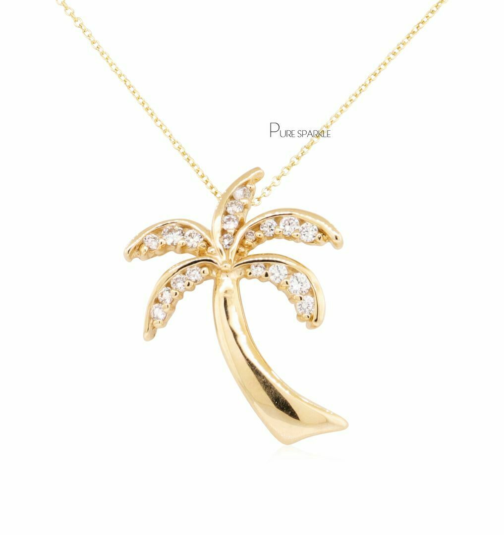 14K Gold 0.13 Ct. Diamond Palm Tree Pendant Necklace Fine Jewelry | eBay