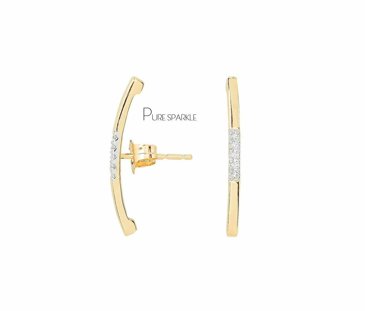 14K Gold 0.09 Ct. Diamond Long Bar Ear Climber Earrings Fine Jewelry | eBay